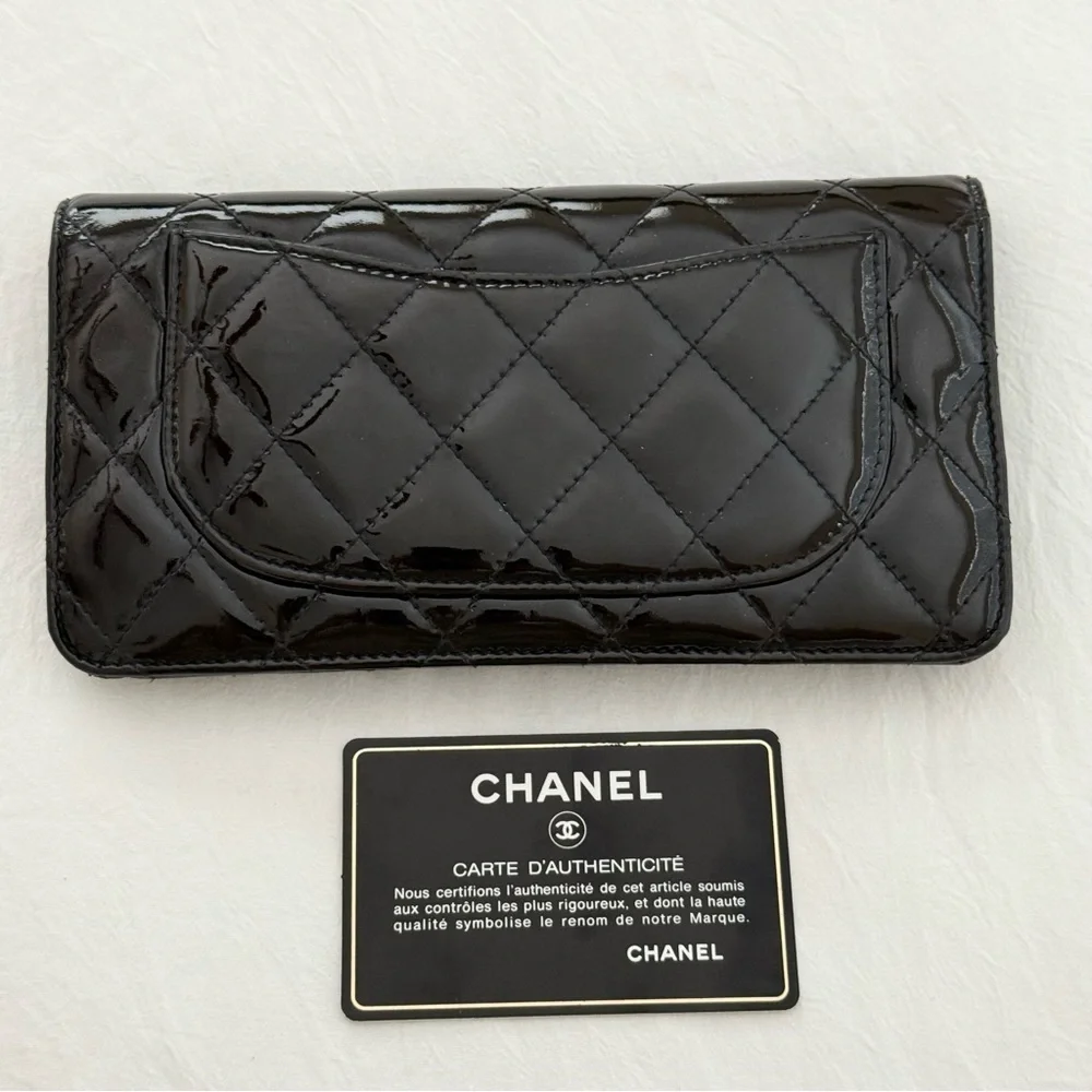 Chanel Quilted Long Wallet Bi Fold Card Holder Silver CC